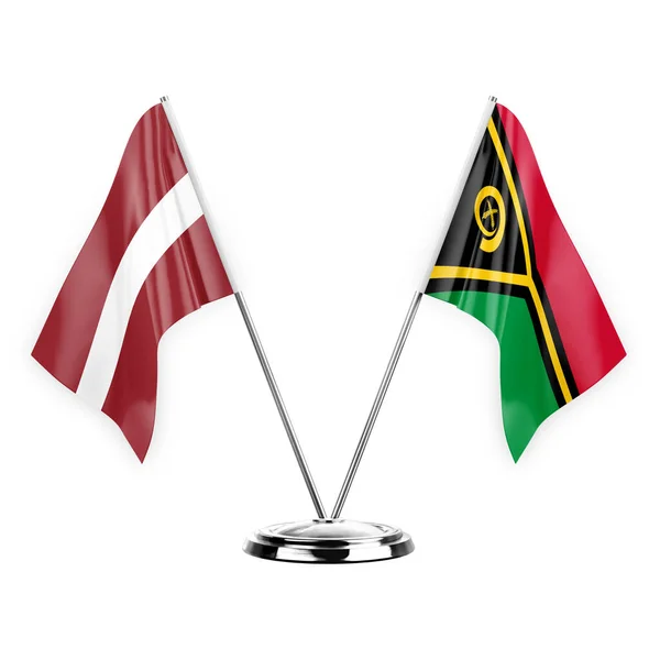 Two Table Flags Isolated White Background Illustration Latvia Vanuatu — Stock fotografie