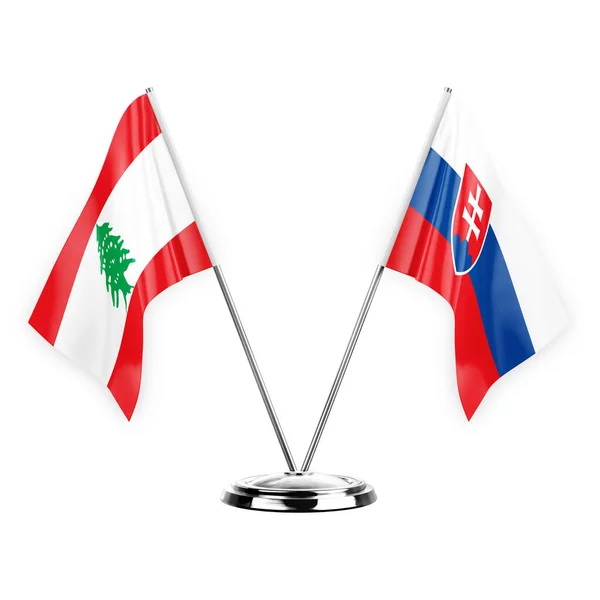 Two Table Flags Isolated White Background Illustration Lebanon Slovakia — Stock Photo, Image