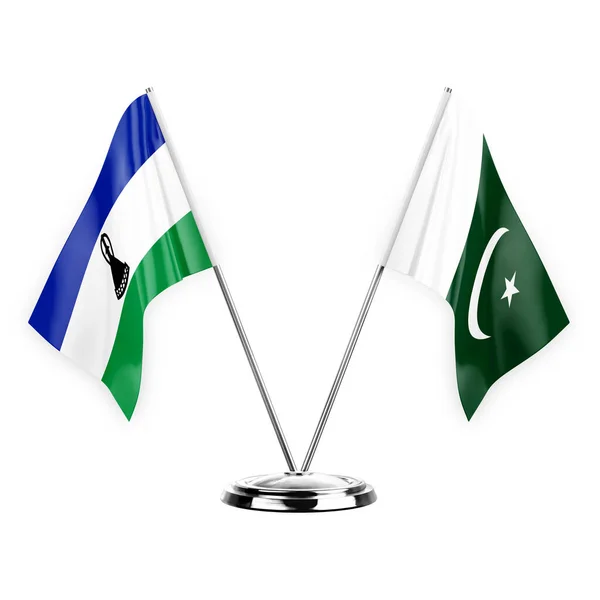 Two Table Flags Isolated White Background Illustration Lesotho Pakistan — Fotografia de Stock