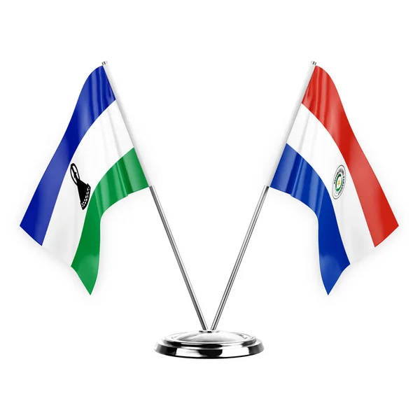 Two Table Flags Isolated White Background Illustration Lesotho Paraguay — Stockfoto