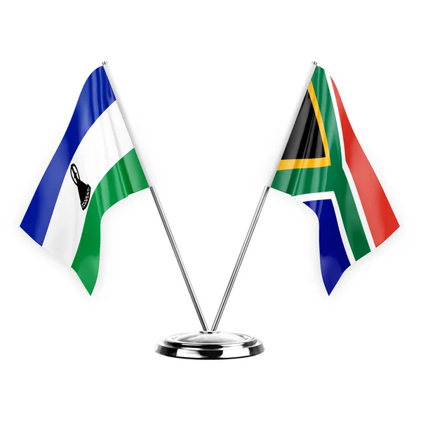 Two Table Flags Isolated White Background Illustration Lesotho South Africa — стоковое фото