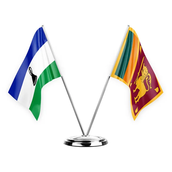 Two Table Flags Isolated White Background Illustration Lesotho Sri Lanka — Stock Photo, Image