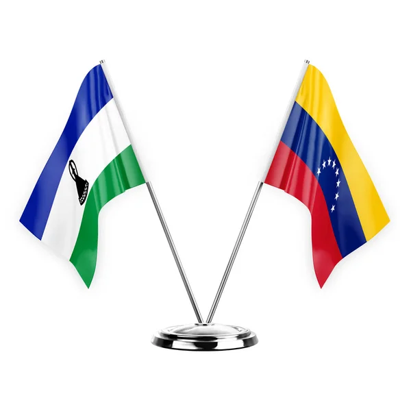 Two Table Flags Isolated White Background Illustration Lesotho Venezuela — Stock Photo, Image