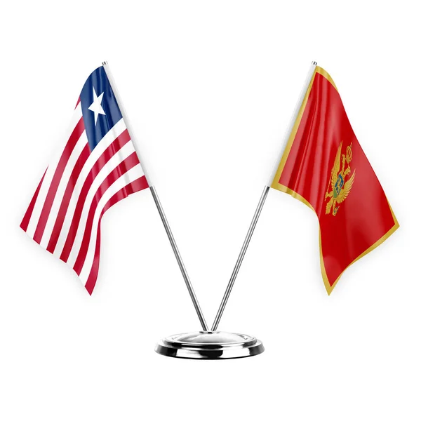 Two Table Flags Isolated White Background Illustration Liberia Montenegro — Stockfoto