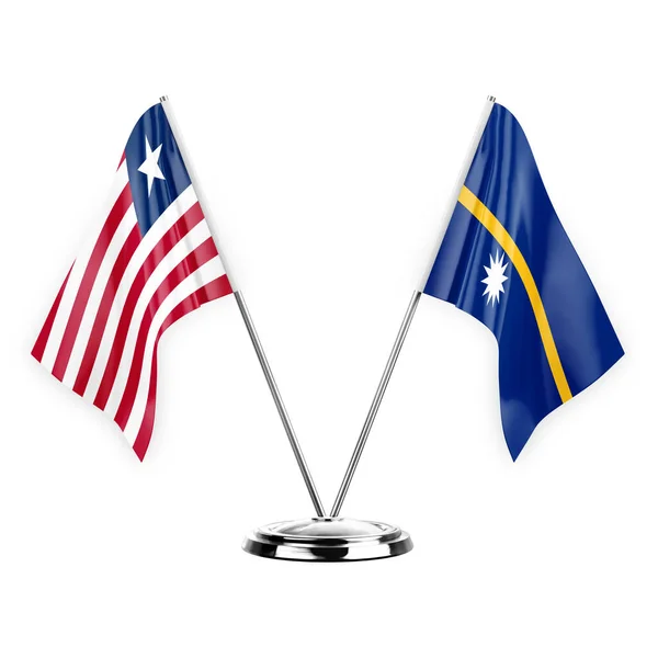 Two Table Flags Isolated White Background Illustration Liberia Nauru — Stockfoto