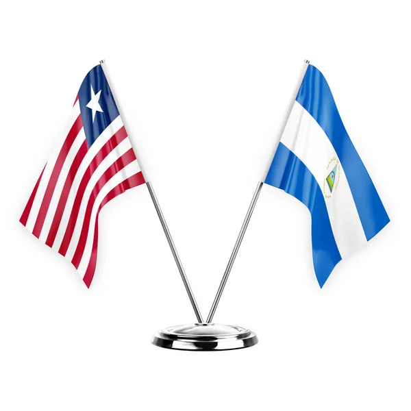 Two Table Flags Isolated White Background Illustration Liberia Nicaragua — Stockfoto