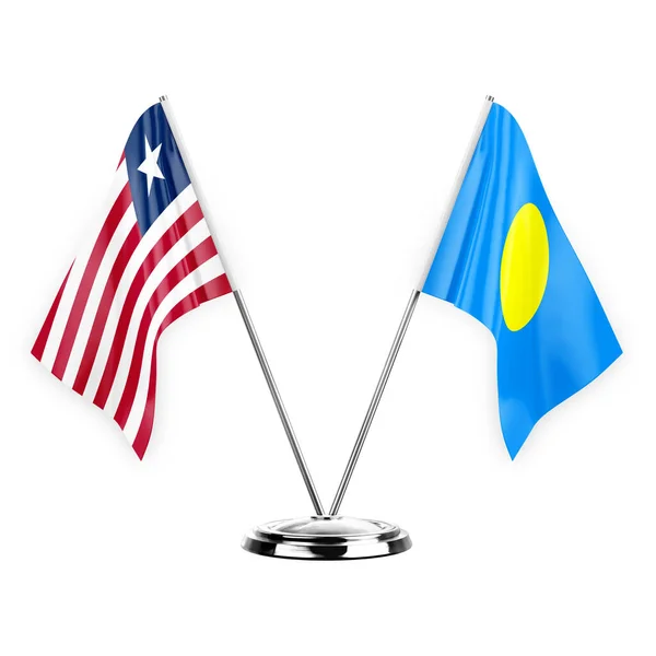 Two Table Flags Isolated White Background Illustration Liberia Palau — Stockfoto