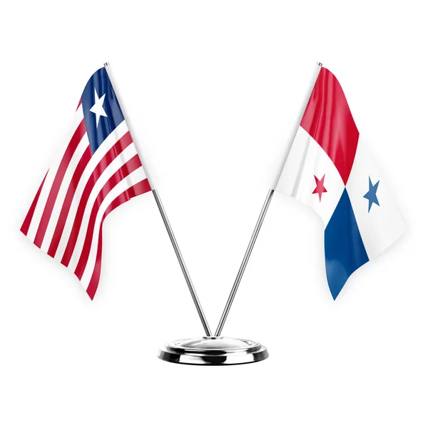 Two Table Flags Isolated White Background Illustration Liberia Panama — Stockfoto