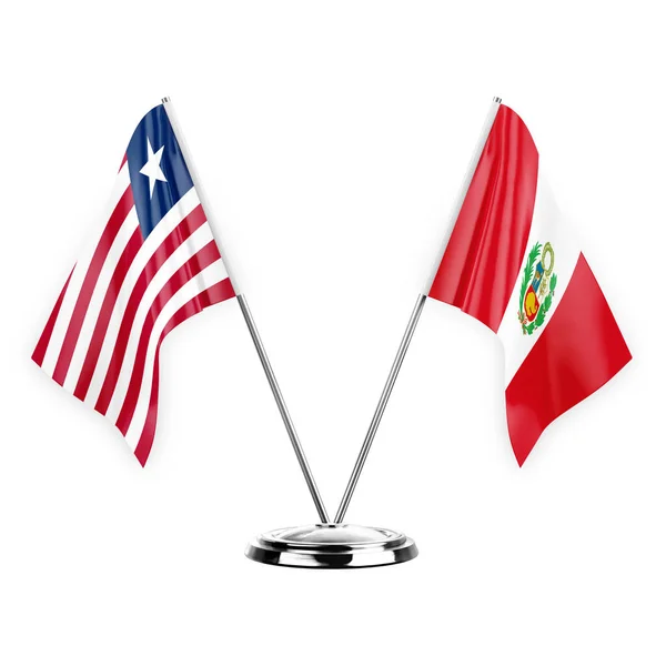 Two Table Flags Isolated White Background Illustration Liberia Peru — Stockfoto