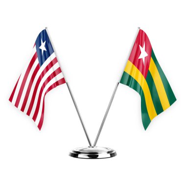 Two table flags isolated on white background 3d illustration, liberia and togo