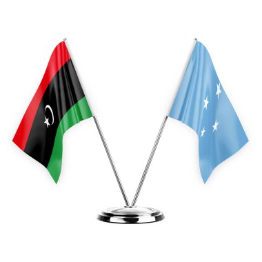 Two table flags isolated on white background 3d illustration, libya and micronesia