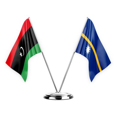 Two table flags isolated on white background 3d illustration, libya and nauru