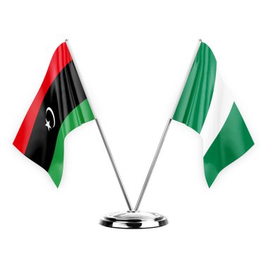 Two table flags isolated on white background 3d illustration, libya and nigeria