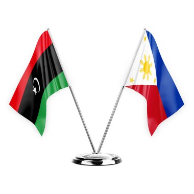 Two table flags isolated on white background 3d illustration, libya and philippines
