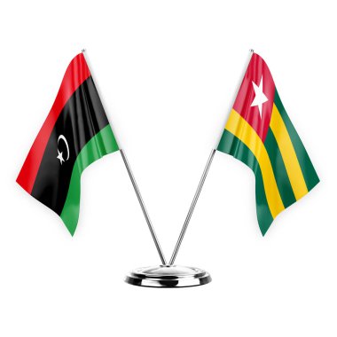Two table flags isolated on white background 3d illustration, libya and togo