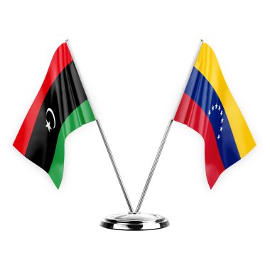 Two table flags isolated on white background 3d illustration, libya and venezuela