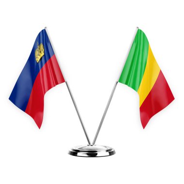 Two table flags isolated on white background 3d illustration, liechtenstein and mali