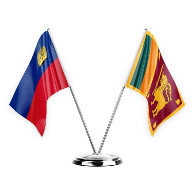 Two table flags isolated on white background 3d illustration, liechtenstein and sri lanka