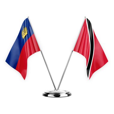 Two table flags isolated on white background 3d illustration, liechtenstein and tobago