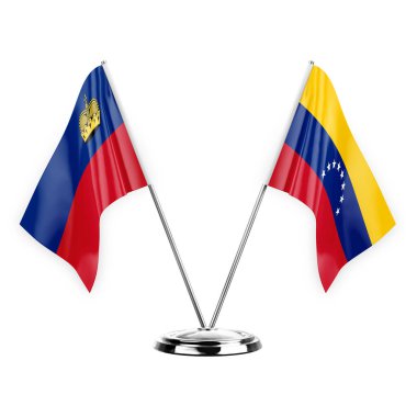 Two table flags isolated on white background 3d illustration, liechtenstein and venezuela