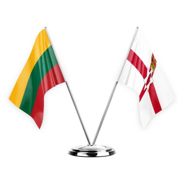 Two table flags isolated on white background 3d illustration, lithuania and ireland