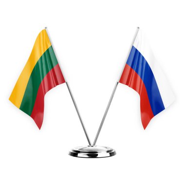 Two table flags isolated on white background 3d illustration, lithuania and russia