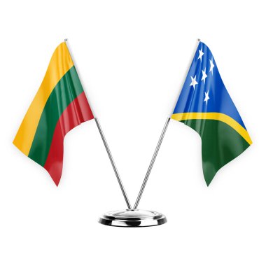 Two table flags isolated on white background 3d illustration, lithuania and solomon islands