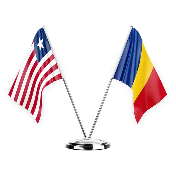 Two Table Flags Isolated White Background Illustration Liberia Romania — Stockfoto
