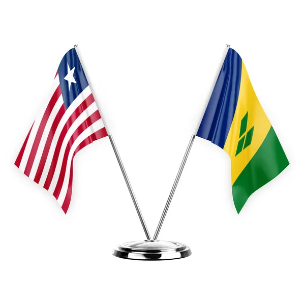 Two Table Flags Isolated White Background Illustration Liberia Saint Vincent — Stockfoto