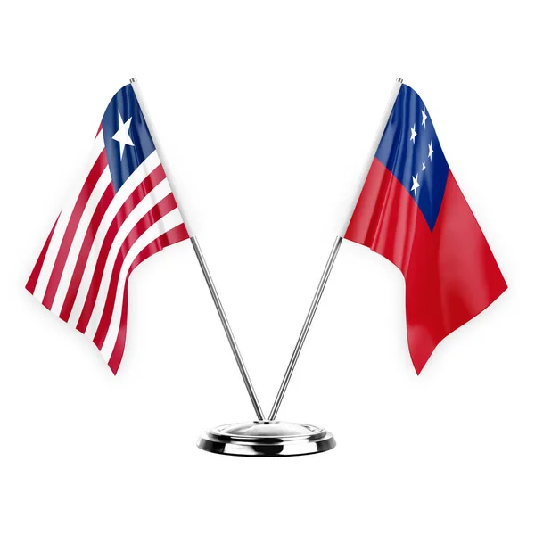 Two Table Flags Isolated White Background Illustration Liberia Samoa — Stockfoto