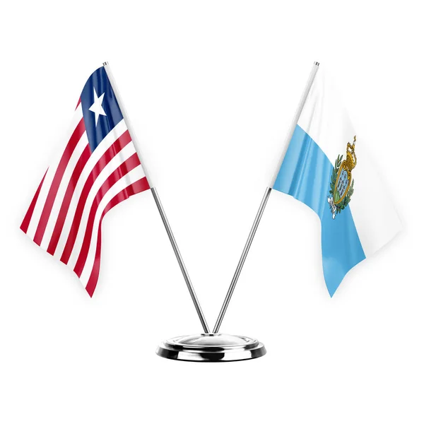 Two Table Flags Isolated White Background Illustration Liberia San Marino — Stockfoto