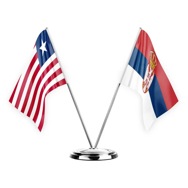 Two Table Flags Isolated White Background Illustration Liberia Serbia — Stockfoto