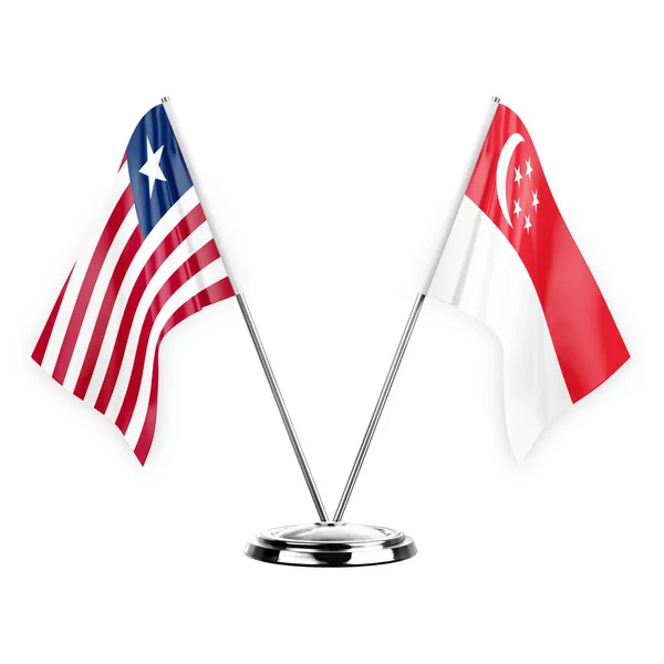 Two Table Flags Isolated White Background Illustration Liberia Singapore — Stock Photo, Image