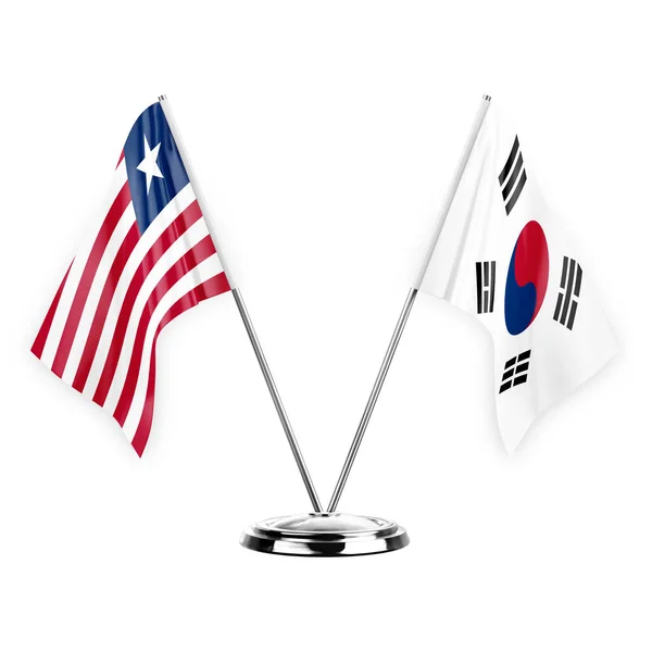 Two Table Flags Isolated White Background Illustration Liberia South Korea — 图库照片