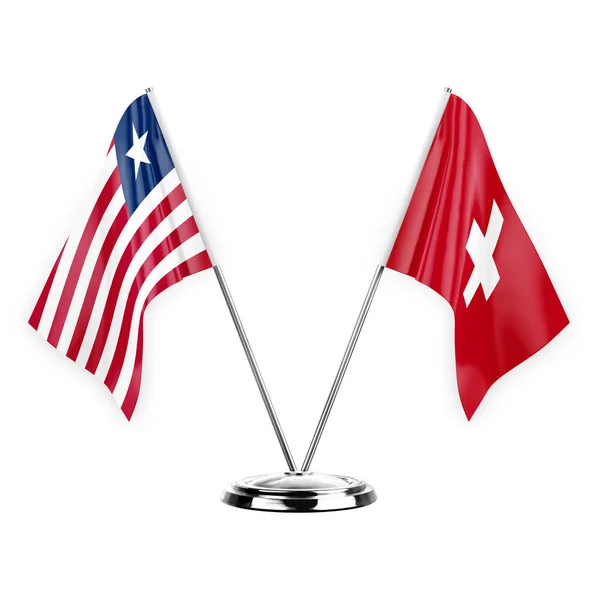 Two Table Flags Isolated White Background Illustration Liberia Switzerland — Stockfoto