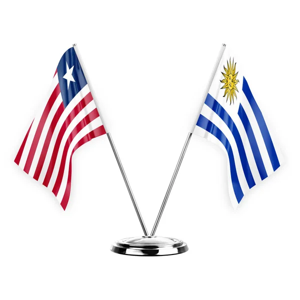 Two Table Flags Isolated White Background Illustration Liberia Uruguay — Stock Fotó