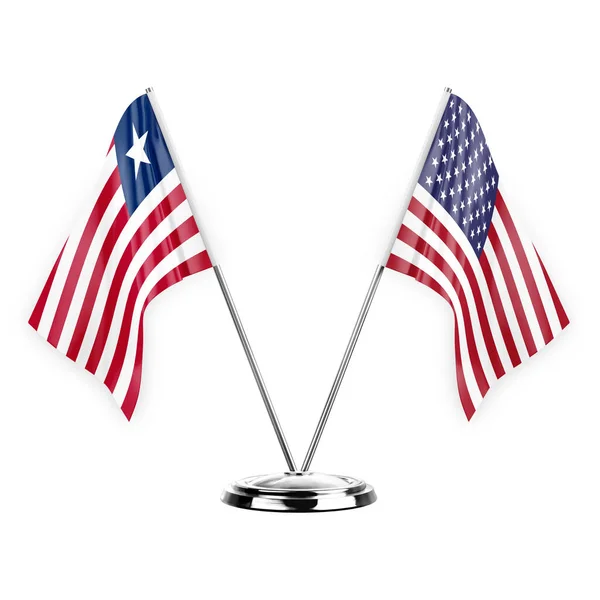 Two Table Flags Isolated White Background Illustration Liberia Usa — Stockfoto