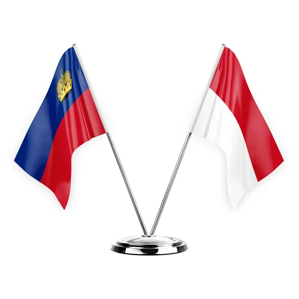 Två Tabell Flaggor Isolerade Vit Bakgrund Illustration Liechtenstein Och Monaco — Stockfoto