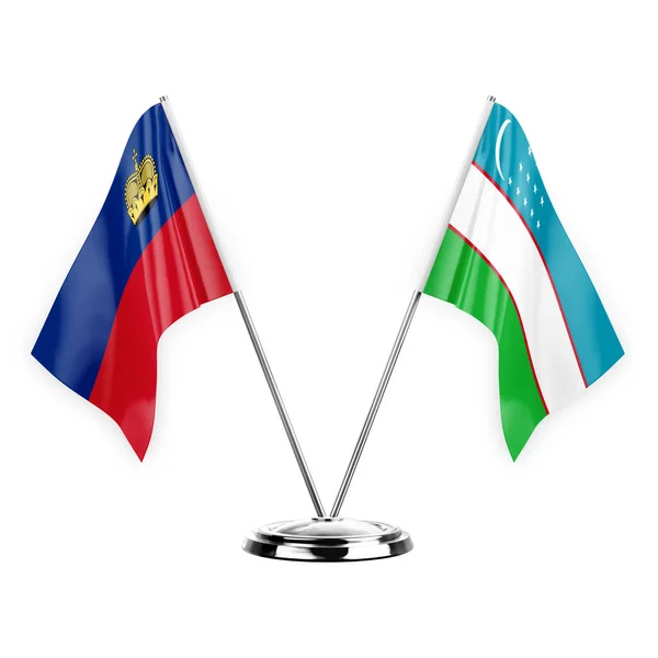 Two Table Flags Isolated White Background Illustration Liechtenstein Uzbekistan — Stockfoto