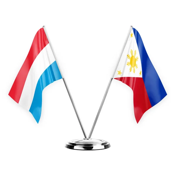 Two Table Flags Isolated White Background Illustration Luxembourg Philippines — Zdjęcie stockowe