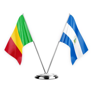 Two table flags isolated on white background 3d illustration, mali and nicaragua