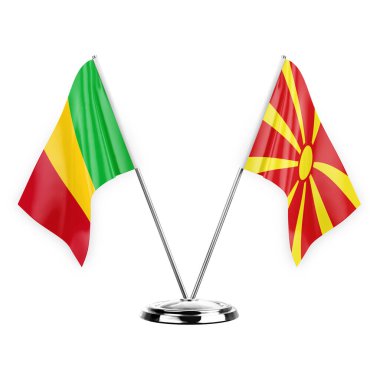 Two table flags isolated on white background 3d illustration, mali and north macedonia