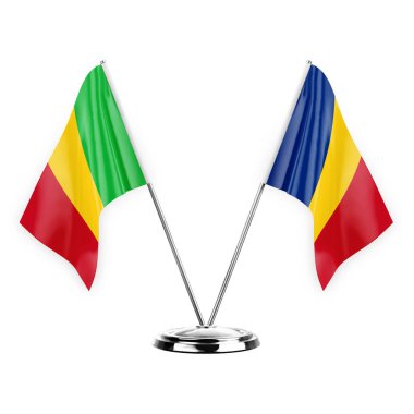 Two table flags isolated on white background 3d illustration, mali and romania
