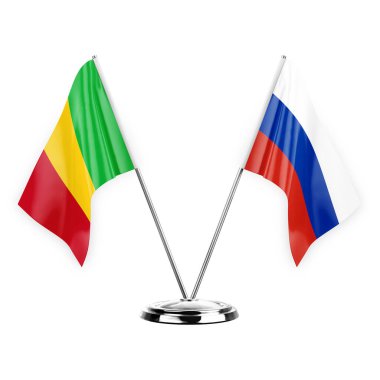 Two table flags isolated on white background 3d illustration, mali and russia