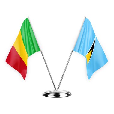 Two table flags isolated on white background 3d illustration, mali and saint lucia