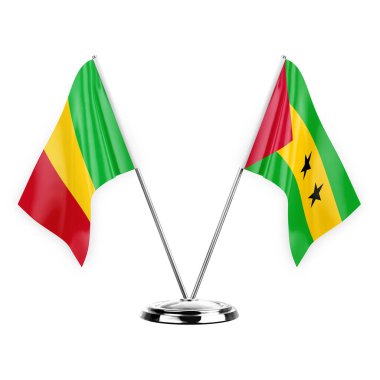 Two table flags isolated on white background 3d illustration, mali and sao tome and principe