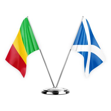 Two table flags isolated on white background 3d illustration, mali and scotland
