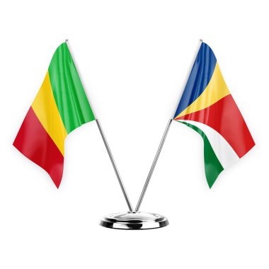 Two table flags isolated on white background 3d illustration, mali and seychelles