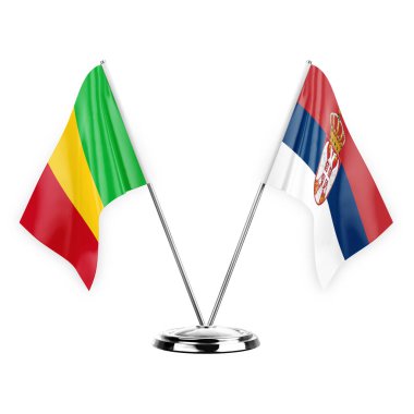 Two table flags isolated on white background 3d illustration, mali and serbia