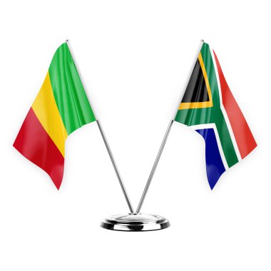 Two table flags isolated on white background 3d illustration, mali and south africa